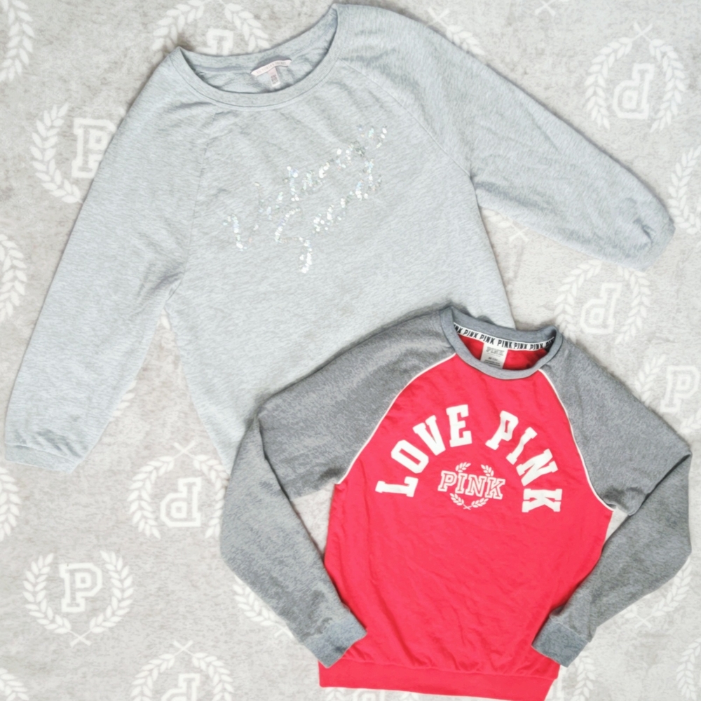 PINK Victoria's Secret Bling Red and Gray Sweatshirt Set , Lot , Bundle